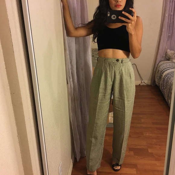 Vintage Pants - vintage gap linen sage trousers
